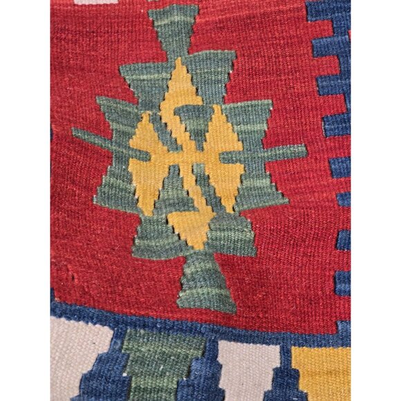 Vtg Turkish Kilim Wool Rug Hand Woven Aztec 2'x3' 24" X 36" #1 - Picture 8 of 8